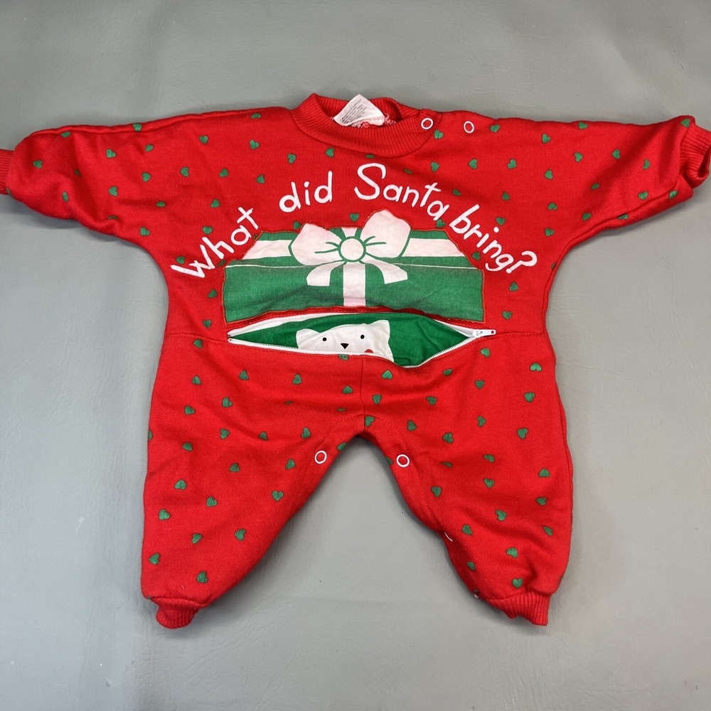 Christmas Romper One Piece Outfit What Did Santa Bring Zip Small Stars Vintage